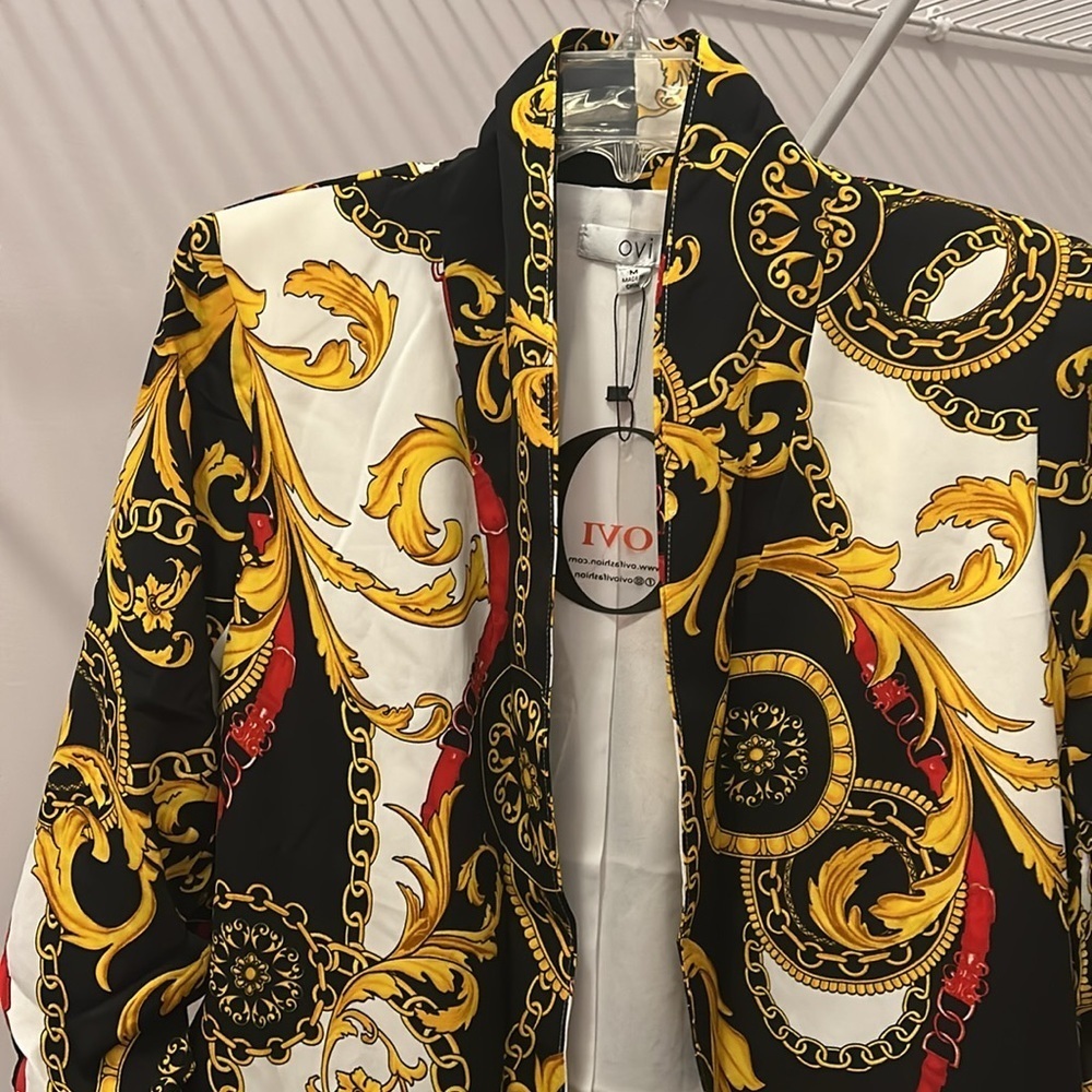Women's Blazer Jacket - Black and Gold Chain Design - Picture 6 of 8